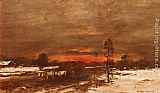 Mihaly Munkacsy A Winter Landscape at Sunset painting
